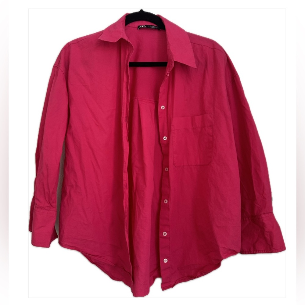 Oversized hot pink button down shirt